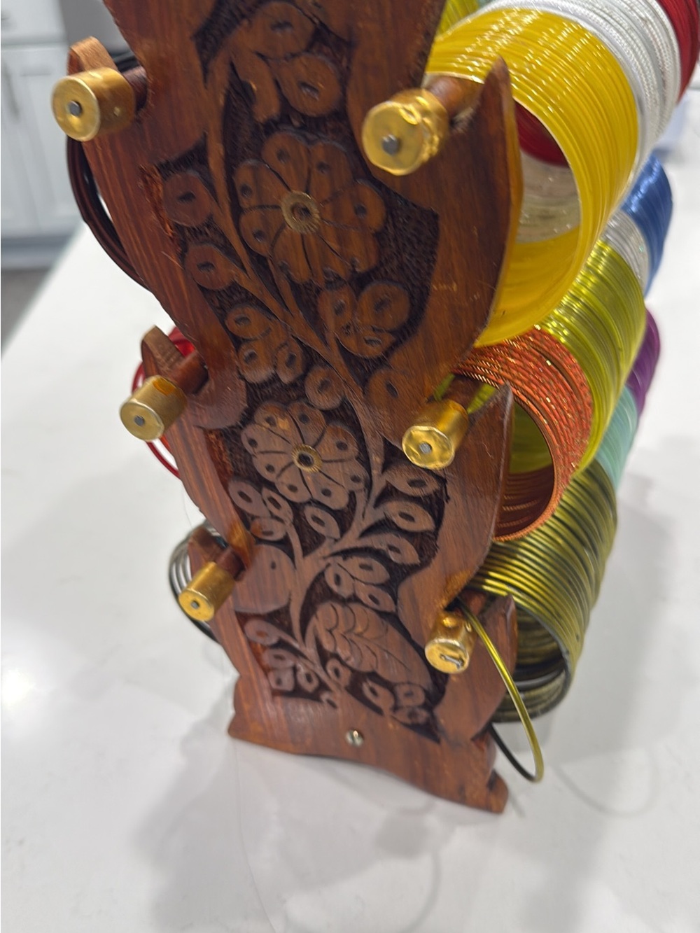 Handcrafted Wooden Bangle Stand - Brown with bangles